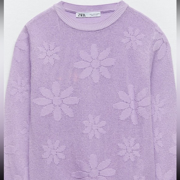 Zara pastel lilac Barbiecore Pointelle knit floral perforated top - Picture 2 of 10